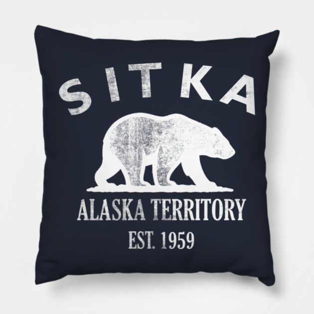 Sitka Alaska Vintage Retro Throw-Pillow - White Logo