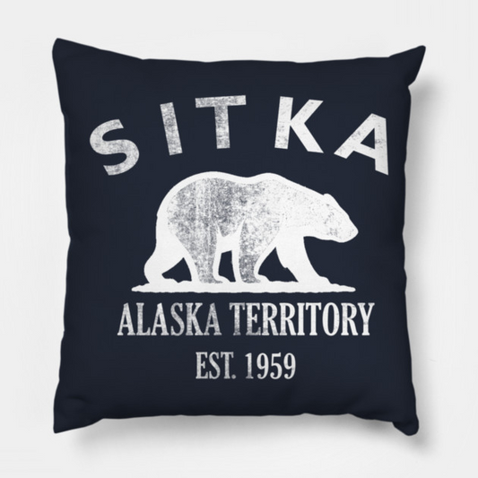 Sitka Alaska Vintage Retro Throw-Pillow - White Logo