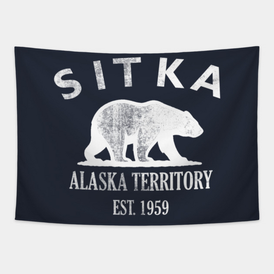 Sitka Alaska Vintage Retro Tapestry - White Logo