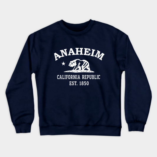 Anaheim California Vintage Retro Crewneck Sweatshirt - White Logo - Various Colors