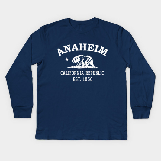 Anaheim California Vintage Retro Kids Long-Sleeve T-Shirt - White Logo - Various Colors