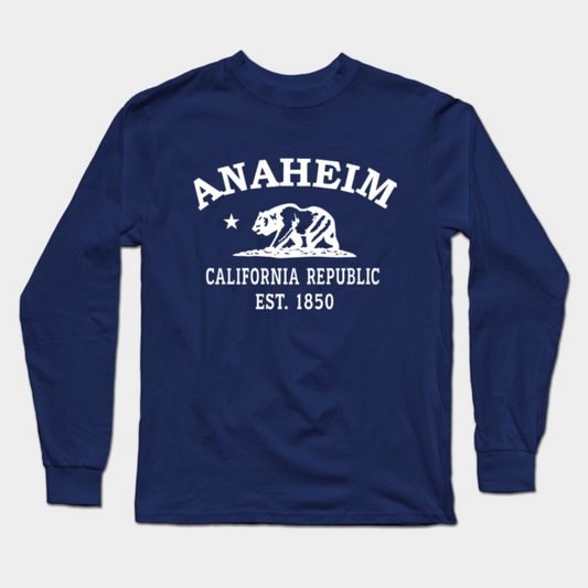 Anaheim California Vintage Retro Adult Long-Sleeve T-Shirt - White Logo - Various Colors