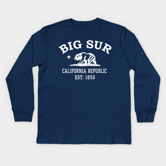 Big Sur California Vintage Retro Kids Long-Sleeve T-Shirt - White Logo - Various Colors