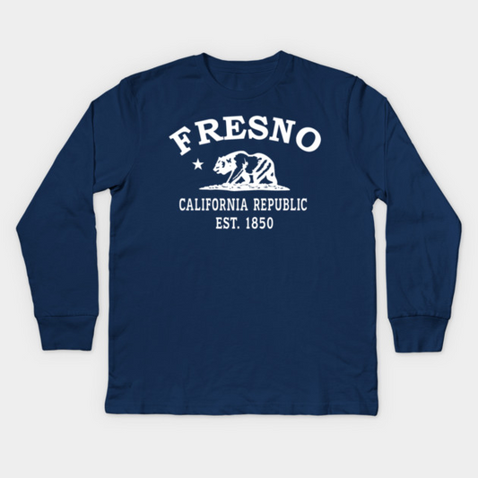 Fresno California Vintage Retro Kids Long-Sleeve T-Shirt - White Logo - Various Colors