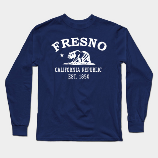 Fresno California Vintage Retro Adult Long-Sleeve T-Shirt - White Logo - Various Colors