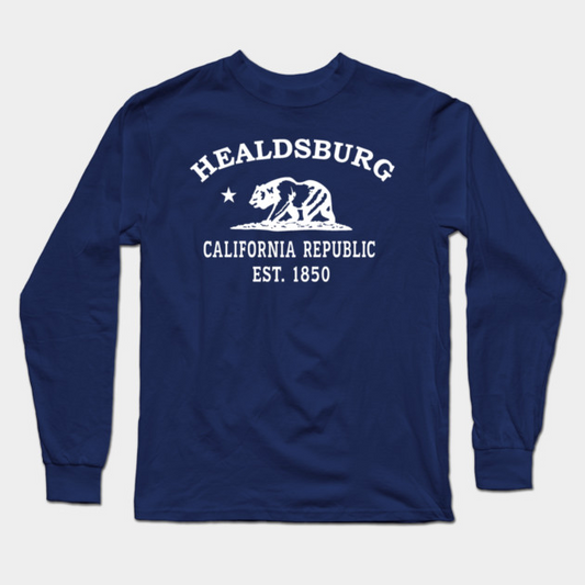Healdsburg California Vintage Retro Adult Long-Sleeve T-Shirt - White Logo - Various Colors