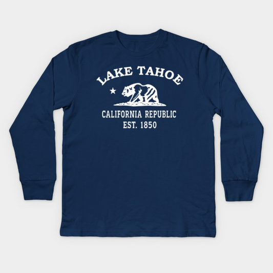 Lake Tahoe California Vintage Retro Kids Long-Sleeve T-Shirt - White Logo - Various Colors