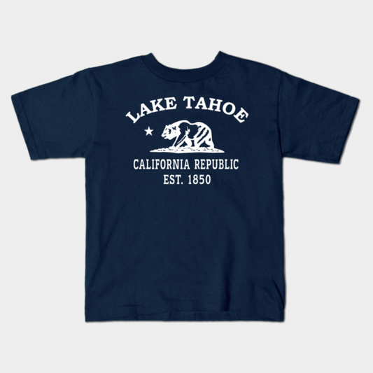 Lake Tahoe California Vintage Retro Kids T-Shirt - White Logo - Various Colors