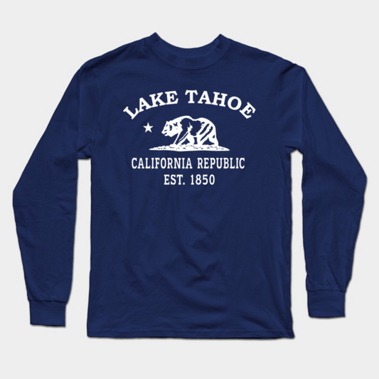 Lake Tahoe California Vintage Retro Adult Long-Sleeve T-Shirt - White Logo - Various Colors