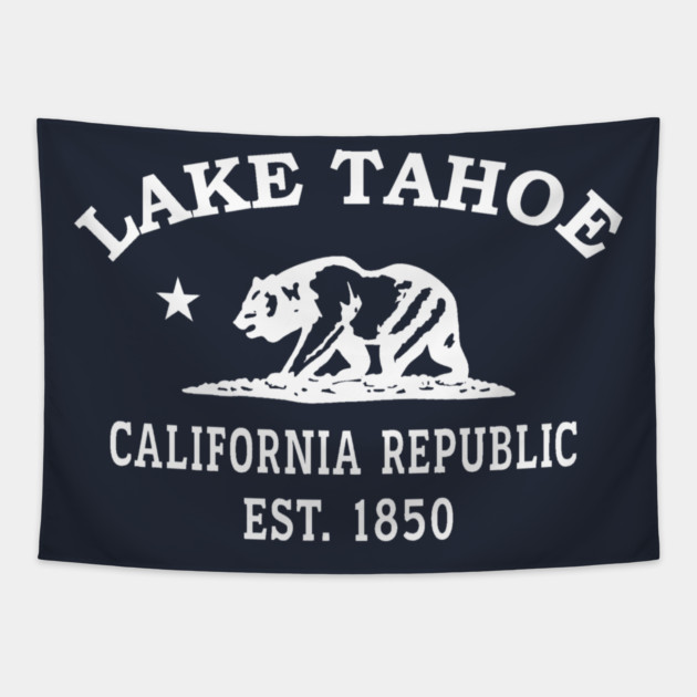 Lake Tahoe California Vintage Retro Tapestry - White Logo