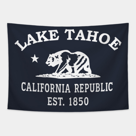 Lake Tahoe California Vintage Retro Tapestry - White Logo