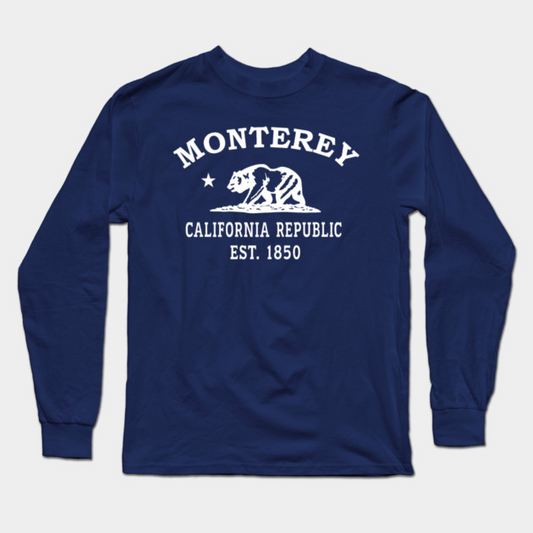 Monterey California Vintage Retro Adult Long-Sleeve T-Shirt - White Logo - Various Colors