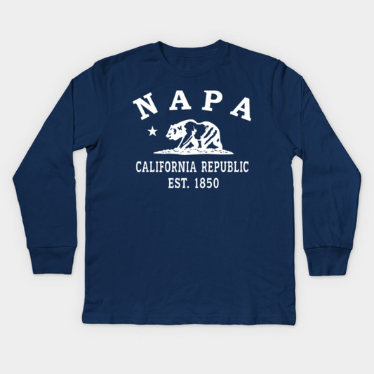 Napa California Vintage Retro Kids Long-Sleeve T-Shirt - White Logo - Various Colors