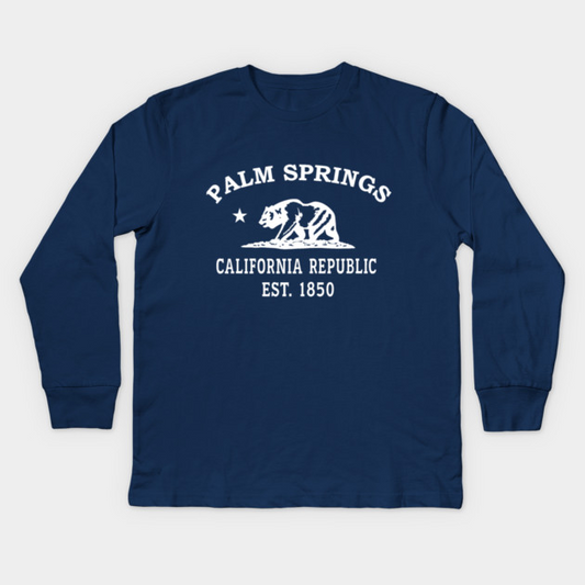 Palm Springs California Vintage Retro Kids Long-Sleeve T-Shirt - White Logo - Various Colors