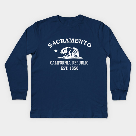 Sacramento California Vintage Retro Kids Long-Sleeve T-Shirt - White Logo - Various Colors