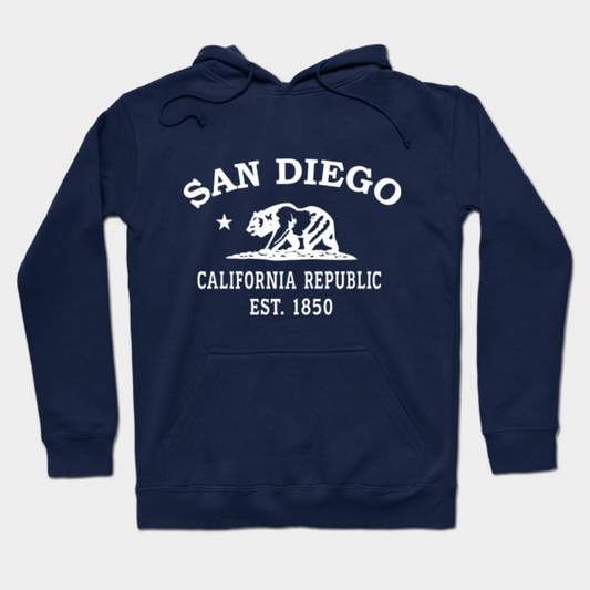 San Diego California Vintage Retro Hoodie - White Logo - Various Colors