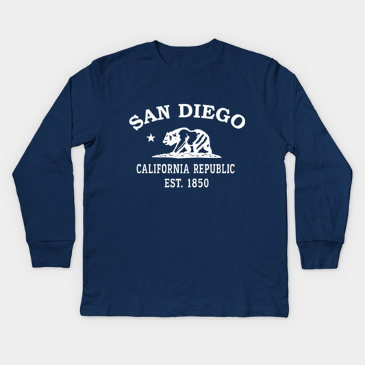 San Diego California Vintage Retro Kids Long-Sleeve T-Shirt - White Logo - Various Colors
