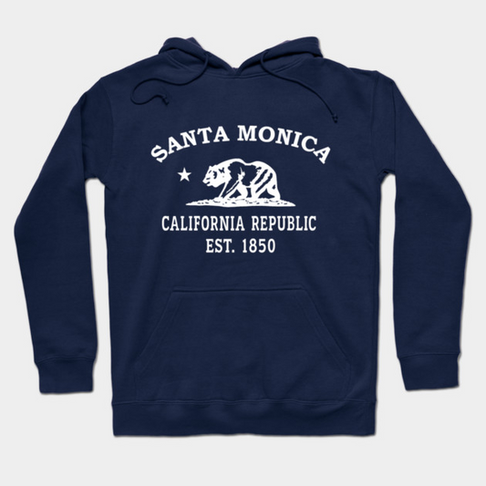 Santa Monica California Vintage Retro Hoodie - White Logo - Various Colors