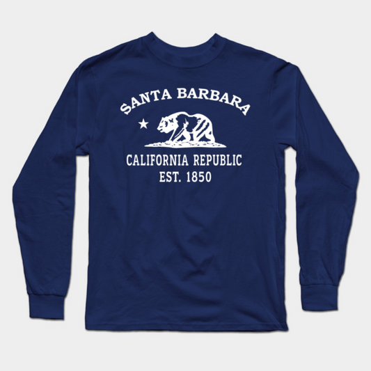 Santa Barbara California Vintage Retro Adult Long-Sleeve T-Shirt - White Logo - Various Colors