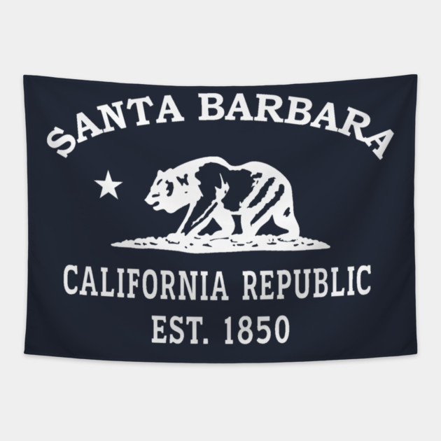 Santa Barbara California Vintage Retro Tapestry - White Logo