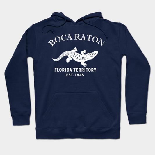 Boca Raton Florida Vintage Retro Hoodie - White Logo - Various Colors