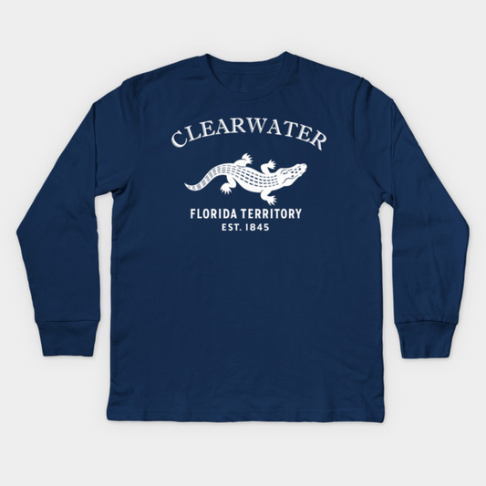 Clearwater Florida Vintage Retro Kids Long-Sleeve T-Shirt - White Logo - Various Colors