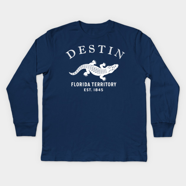 Destin Florida Vintage Retro Kids Long-Sleeve T-Shirt - White Logo - Various Colors