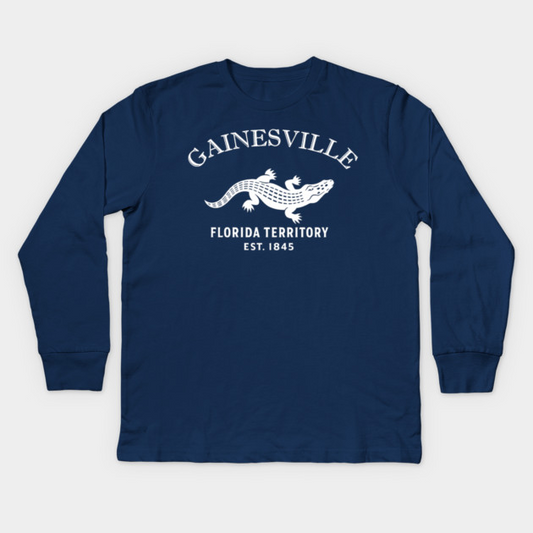 Gainesville Florida Vintage Retro Kids Long-Sleeve T-Shirt - White Logo - Various Colors