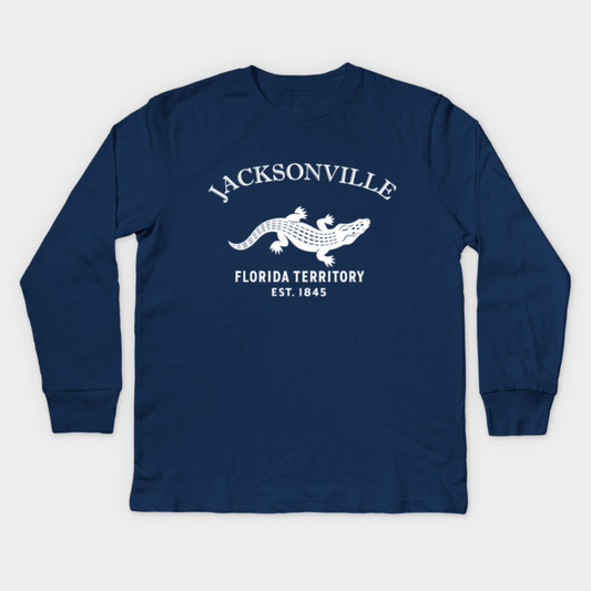 Jacksonville Florida Vintage Retro Kids Long-Sleeve T-Shirt - White Logo - Various Colors