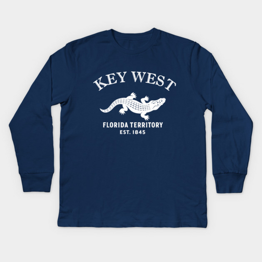Key Largo Florida Vintage Retro Kids Long-Sleeve T-Shirt - White Logo - Various Colors