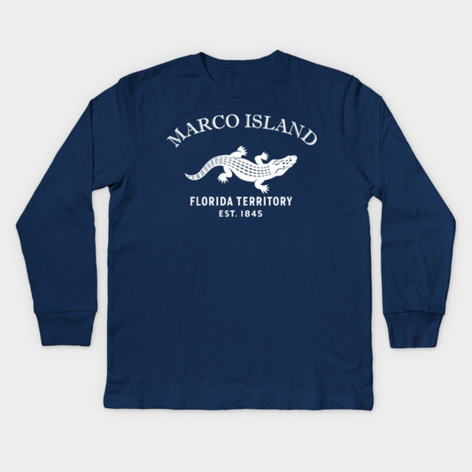 Marco Florida Vintage Retro Kids Long-Sleeve T-Shirt - White Logo - Various Colors