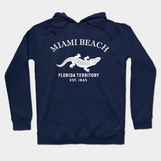 Miami Beach Florida Vintage Retro Hoodie - White Logo - Various Colors