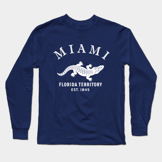 Miami Florida Vintage Retro Adult Long-Sleeve T-Shirt - White Logo - Various Colors