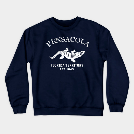 Pensacola Florida Vintage Retro Crewneck Sweatshirt - White Logo - Various Colors