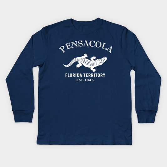 Pensacola Florida Vintage Retro Kids Long-Sleeve T-Shirt - White Logo - Various Colors