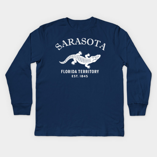 Sarasota Florida Vintage Retro Kids Long-Sleeve T-Shirt - White Logo - Various Colors