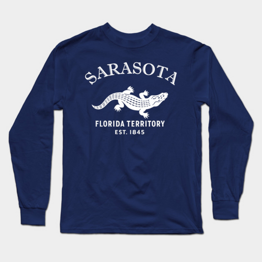 Sarasota Florida Vintage Retro Adult Long-Sleeve T-Shirt - White Logo - Various Colors
