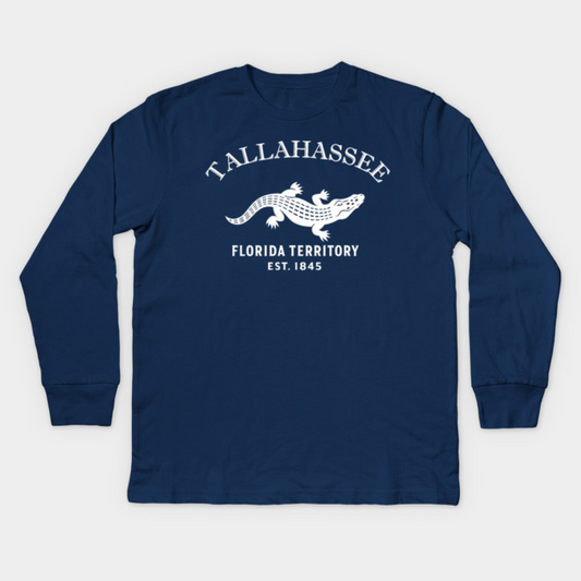 Tallahassee Florida Vintage Retro Kids Long-Sleeve T-Shirt - White Logo - Various Colors