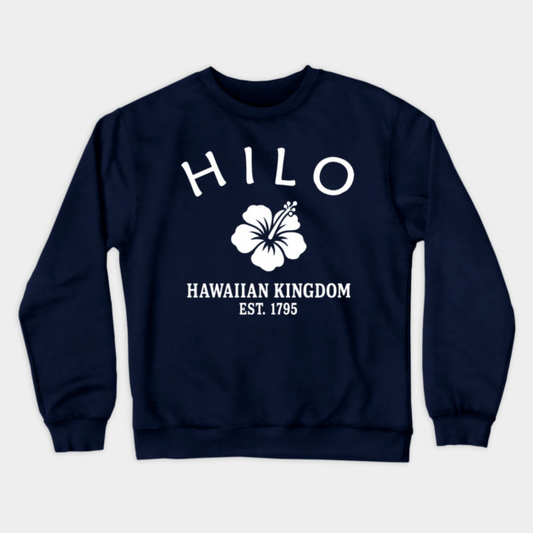 Hilo Hawaii Vintage Retro Crewneck Sweatshirt - White Logo - Various Colors