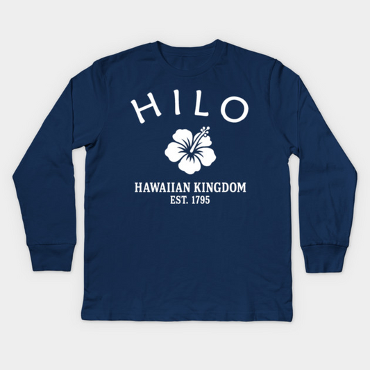 Hilo Hawaii Vintage Retro Kids Long-Sleeve T-Shirt - White Logo - Various Colors