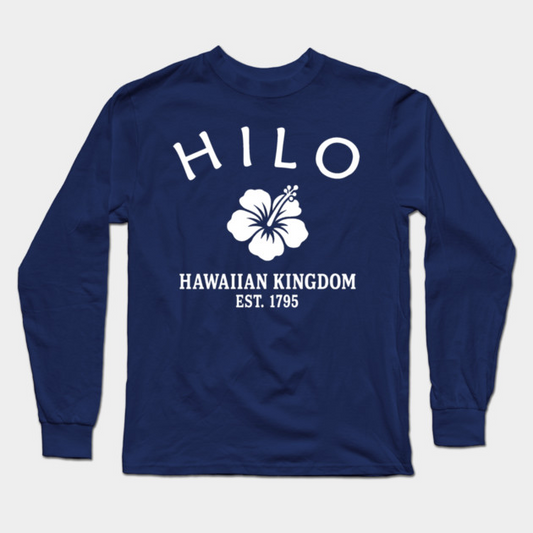 Hilo Hawaii Vintage Retro Adult Long-Sleeve T-Shirt - White Logo - Various Colors