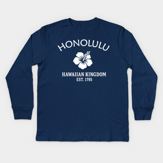 Honolulu Hawaii Vintage Retro Kids Long-Sleeve T-Shirt - White Logo - Various Colors