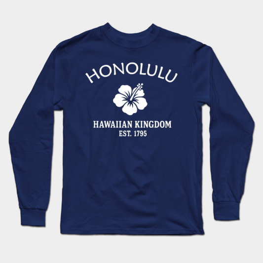 Honolulu Hawaii Vintage Retro Adult Long-Sleeve T-Shirt - White Logo - Various Colors