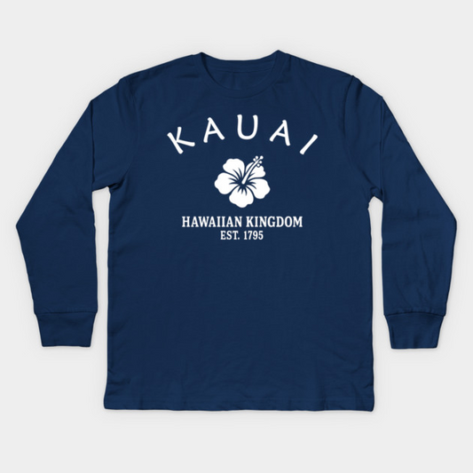 Kauai Hawaii Vintage Retro Kids Long-Sleeve T-Shirt - White Logo - Various Colors