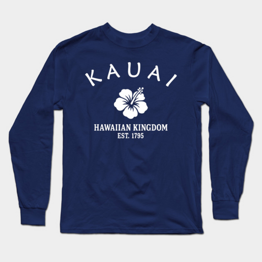 Kauai Hawaii Vintage Retro Adult Long-Sleeve T-Shirt - White Logo - Various Colors