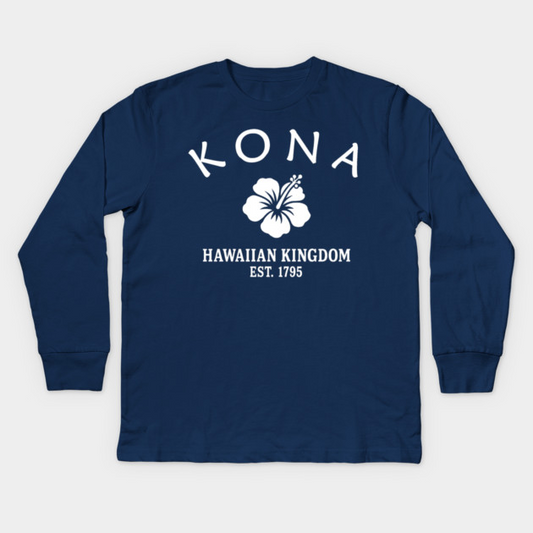 Kona Hawaii Vintage Retro Kids Long-Sleeve T-Shirt - White Logo - Various Colors