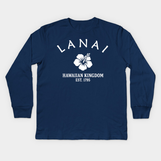 Lanai Hawaii Vintage Retro Kids Long-Sleeve T-Shirt - White Logo - Various Colors
