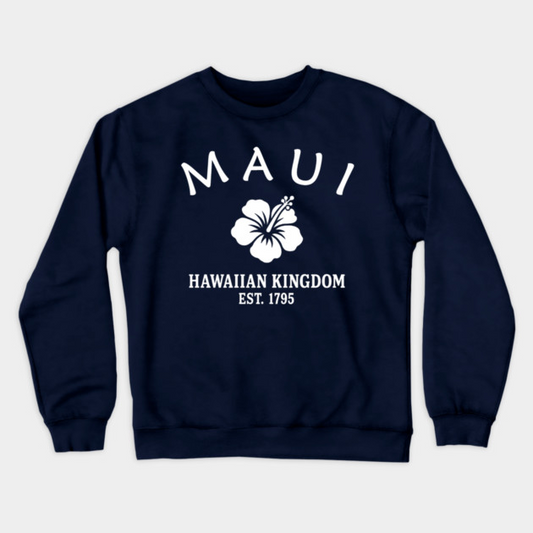 Maui Hawaii Vintage Retro Crewneck Sweatshirt - White Logo - Various Colors
