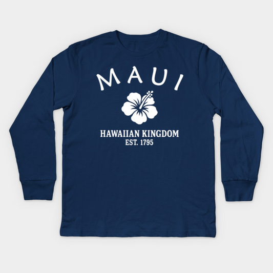 Maui Hawaii Vintage Retro Kids Long-Sleeve T-Shirt - White Logo - Various Colors