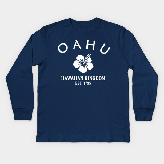 Oahu Hawaii Vintage Retro Kids Long-Sleeve T-Shirt - White Logo - Various Colors
